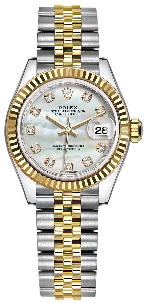 stainless steel ladies preowned rolex mop diamond dial fluted bezel|rolex lady datejust silver gold.